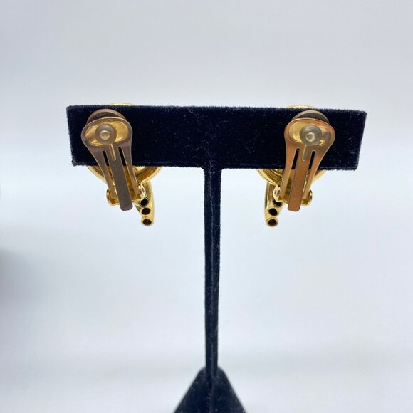 Vintage Rhinestone Tube Knot Gold Tone Swirl Clip on Earrings - Picture 2 of 9